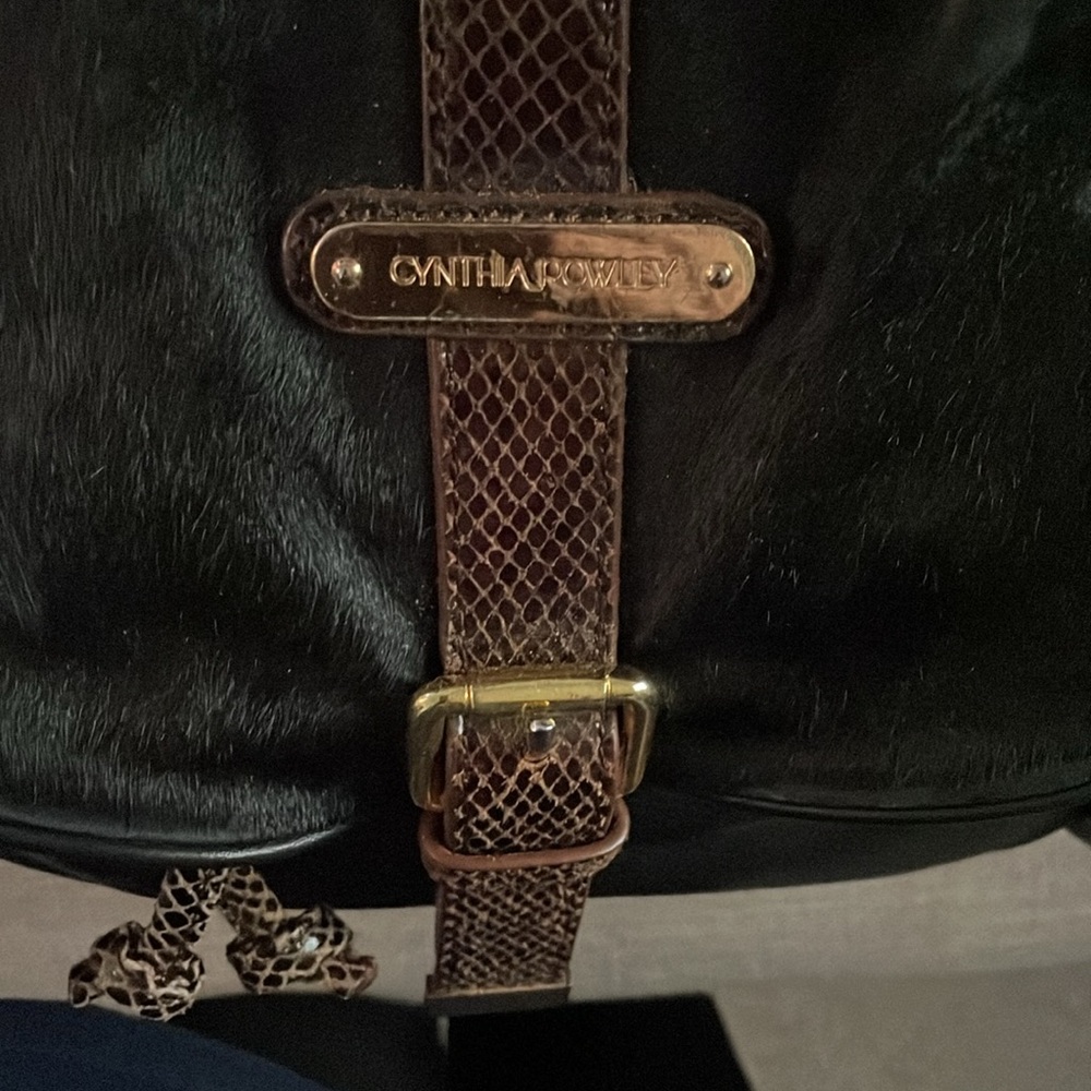 Cynthia Rowley Shoulder Bag Backpack Black Brown Textured Animal Hide Boho - Picture 12 of 14